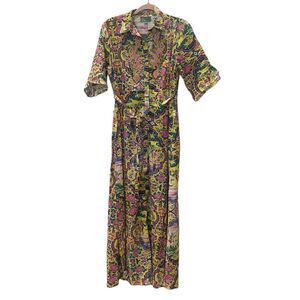 ANTICA SARTORIA PINK & YELLOW SAFARI Maxi DRESS NWT Size S/M